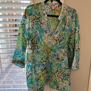 Lilly Pulitzer multi colored tunic. Lovely tucking and beaded detail.